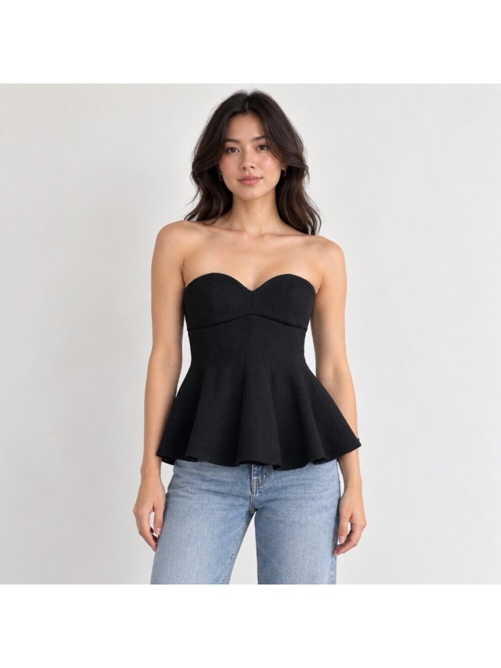 Tibi Structured Peplum Top 100% Texture Wool Small Black Festival Party